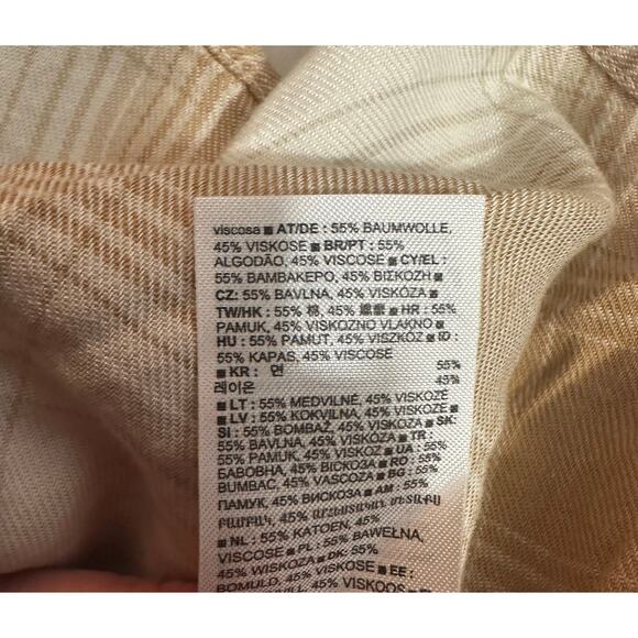 Gap Womens The Easy Shirt Large Button Up Flannel Tan Plaid Long Sleeve Cotton - Picture 7 of 7